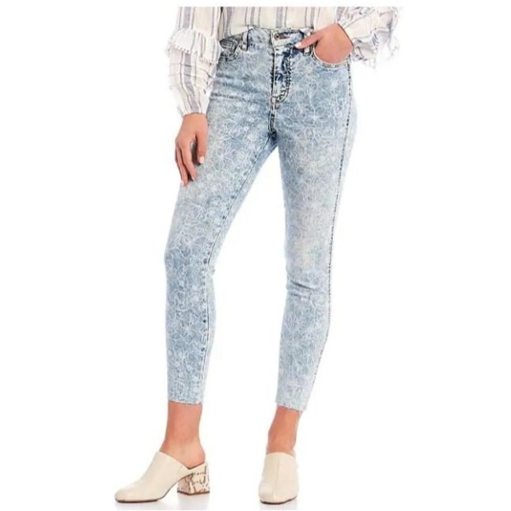 Ella Moss Womens 27 Super High Rise Skinny Ankle Jeans Stretch Floral Raw Hem